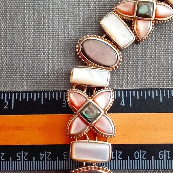 WHITE, PINK, BLACK MOTHER OF PEARL WITH ABALONE ACCENT BRACELET - Picture 7 of 8